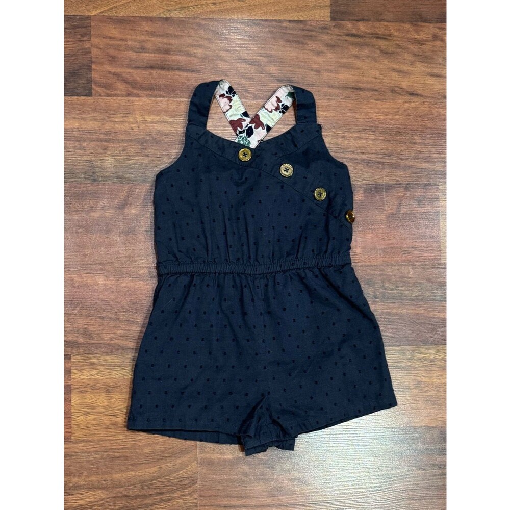 Tommy Bahama - Navy Linen Romper with Floral Crossback and Buttons Details